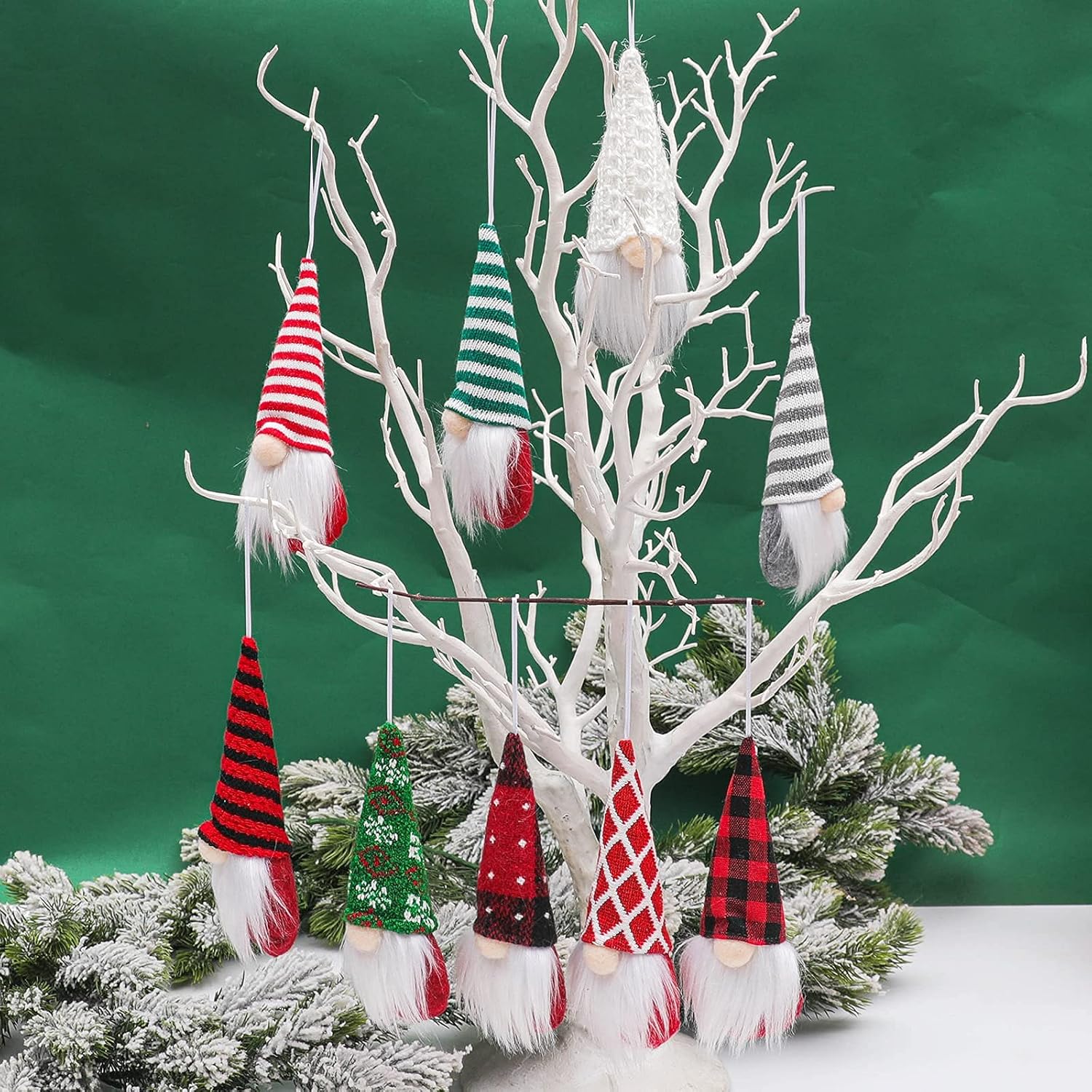 Skiennix Gnome Christmas Ornaments - Set of 3 Plush Tomte Santa Gnomes for Holiday Decor | Pink