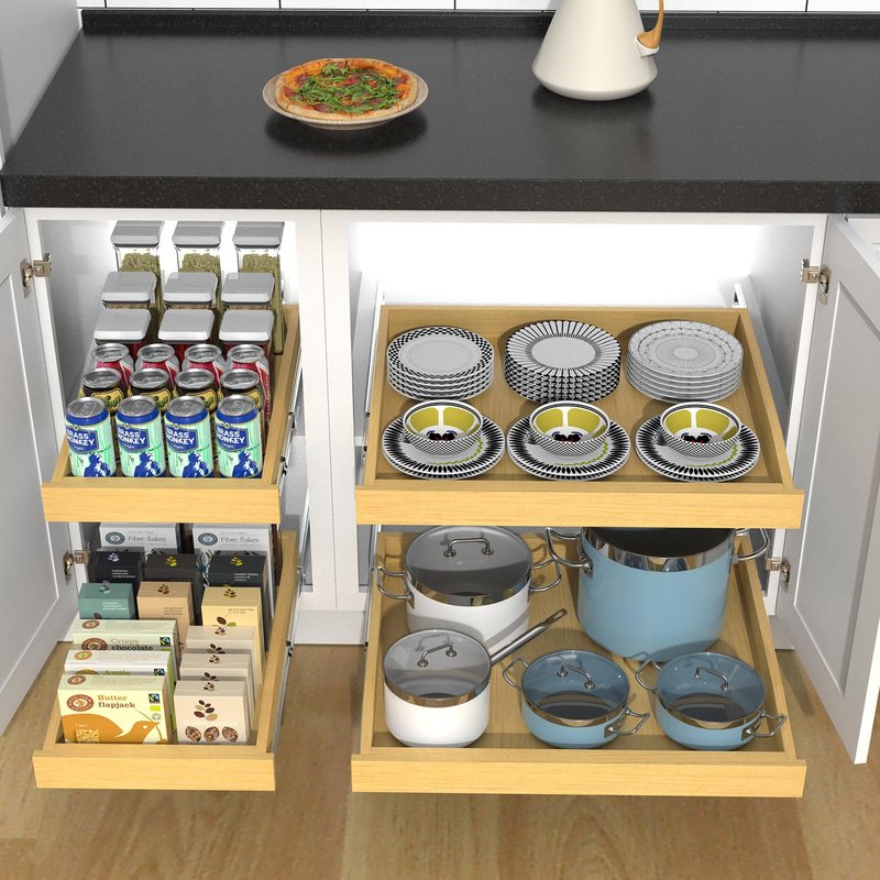 Wooden Pull out Cabinet Organizer 17" W x 21" D x 3.35" H, Heavy Duty Slide Out Drawers Pull-Out Home Organizers for Kitchen Cabinets