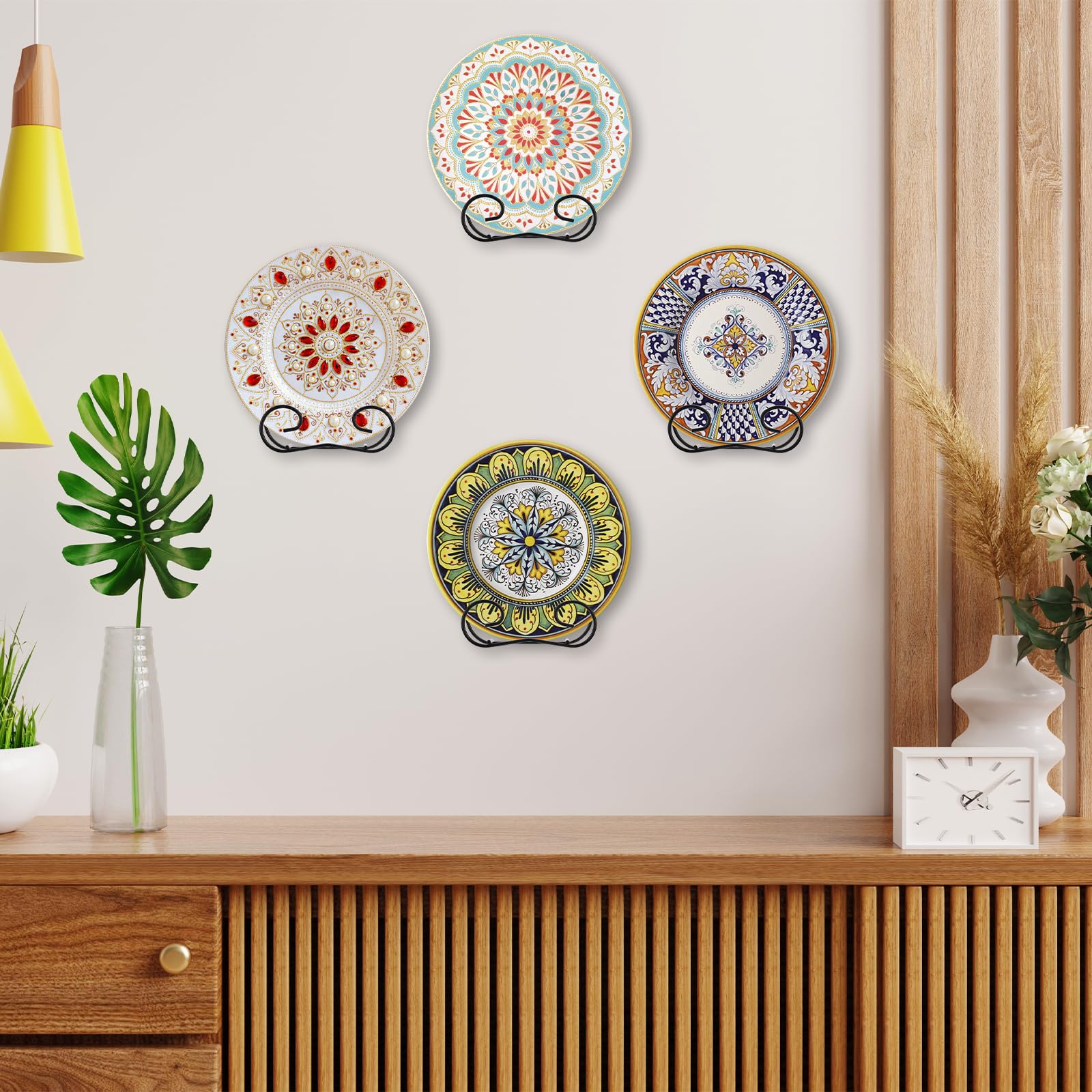 Sumnacon Plate Hangers for the Wall Metal Wall Plate Hangers with Screws,4 Pack Plate Holders for Displaying on the Wall Decorative Black Plate Stand for Plate Bowl Board Displaying