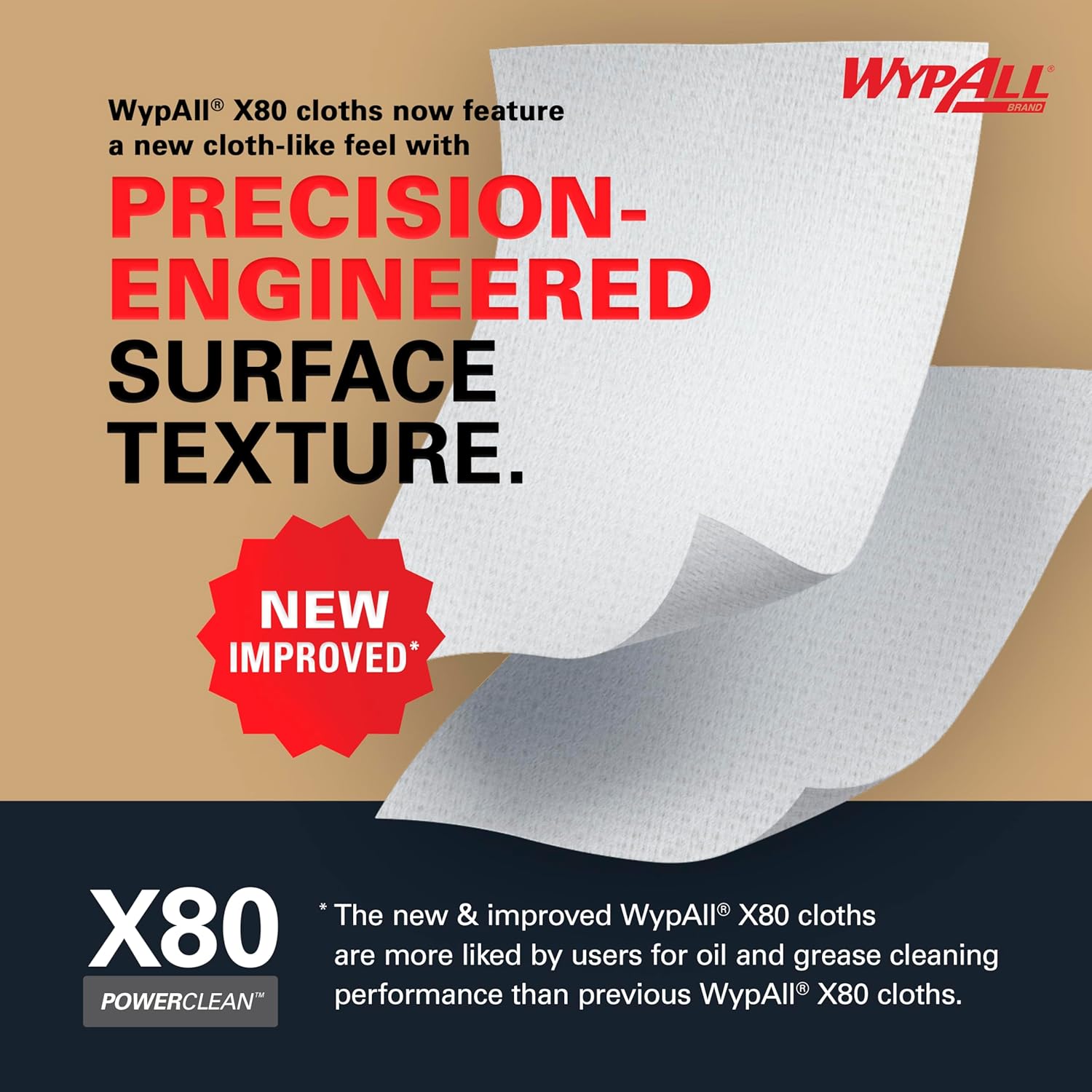 WypAll PowerClean X80 Heavy Duty Wipes - Jumbo Blue Towels | 455 Sheets for Extended Use