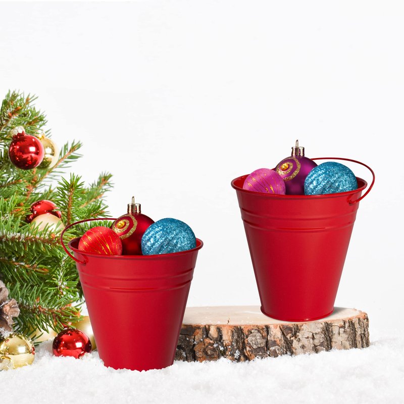 Houseables Red Bucket, Red Metal Bucket, Small Pail, Galvanized Pail, Mini Tin Container, Metal Pale, with Handle, Tin Cans for Crafts, Party Favor, Candy, Flower, Decorative, Little, 5 Inch, 12 Pack