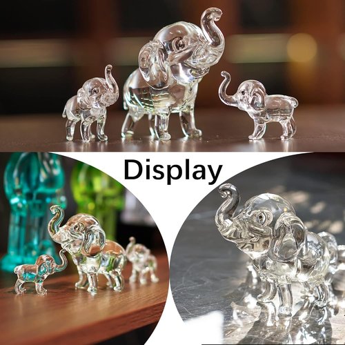 HDCRYSTALGIFTS Crystal Elephant Figurines Set - Lucky Glass Animals Home Decor | 3.5'' Mother & 2'' Babies