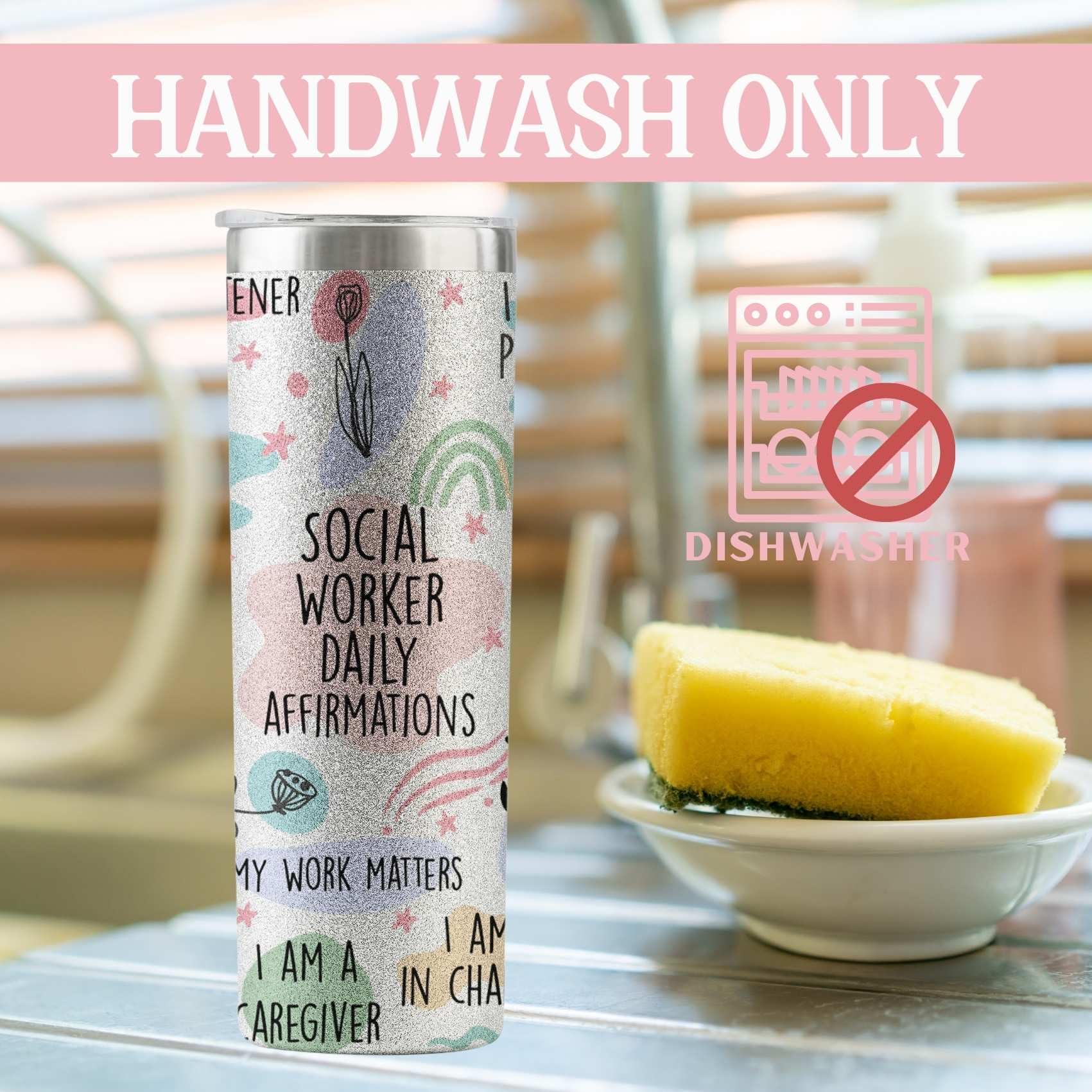 Onebttl Social Worker Gifts For Women - Social Worker - 20oz/590ml Stainless Steel Insulated Glitter Tumbler with Straw - Social Work Month, Appreciation, Graduation Gifts for BSW, MSW, DSW - (Silver)