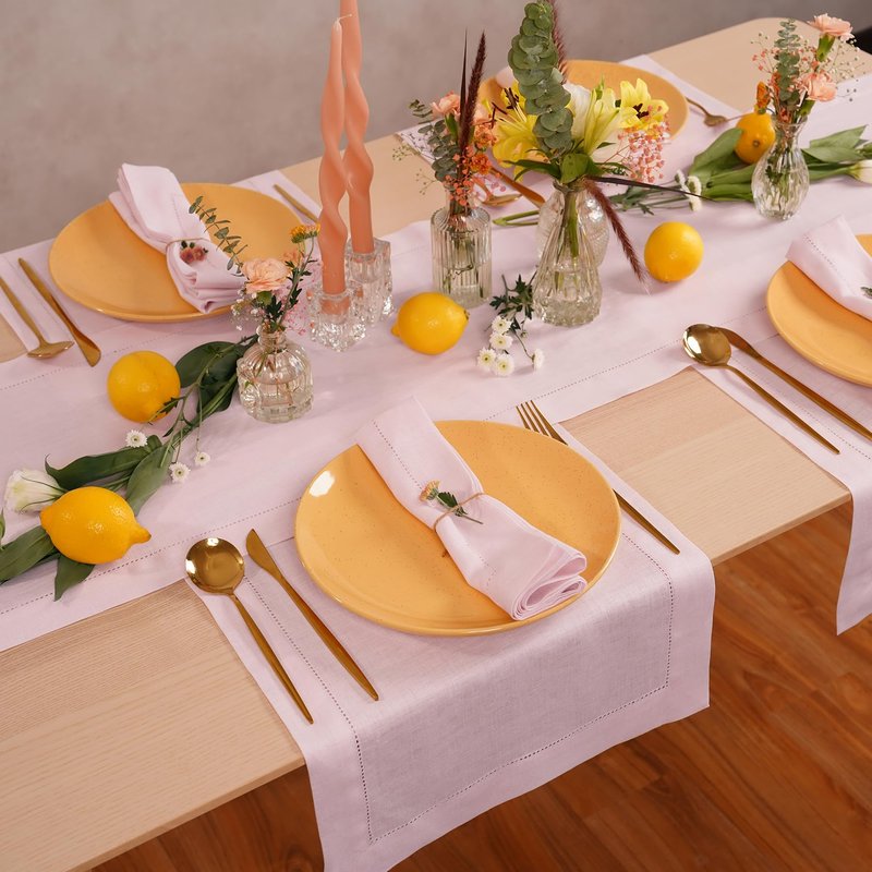 Home Ekaa Pink Table Runner 90 inches Long – 100% Pure Linen Hemstitch 14 x 90 Inch Table Runner for Dining, Mothers Day, Spring, Summer, Holiday & Wedding– Elara