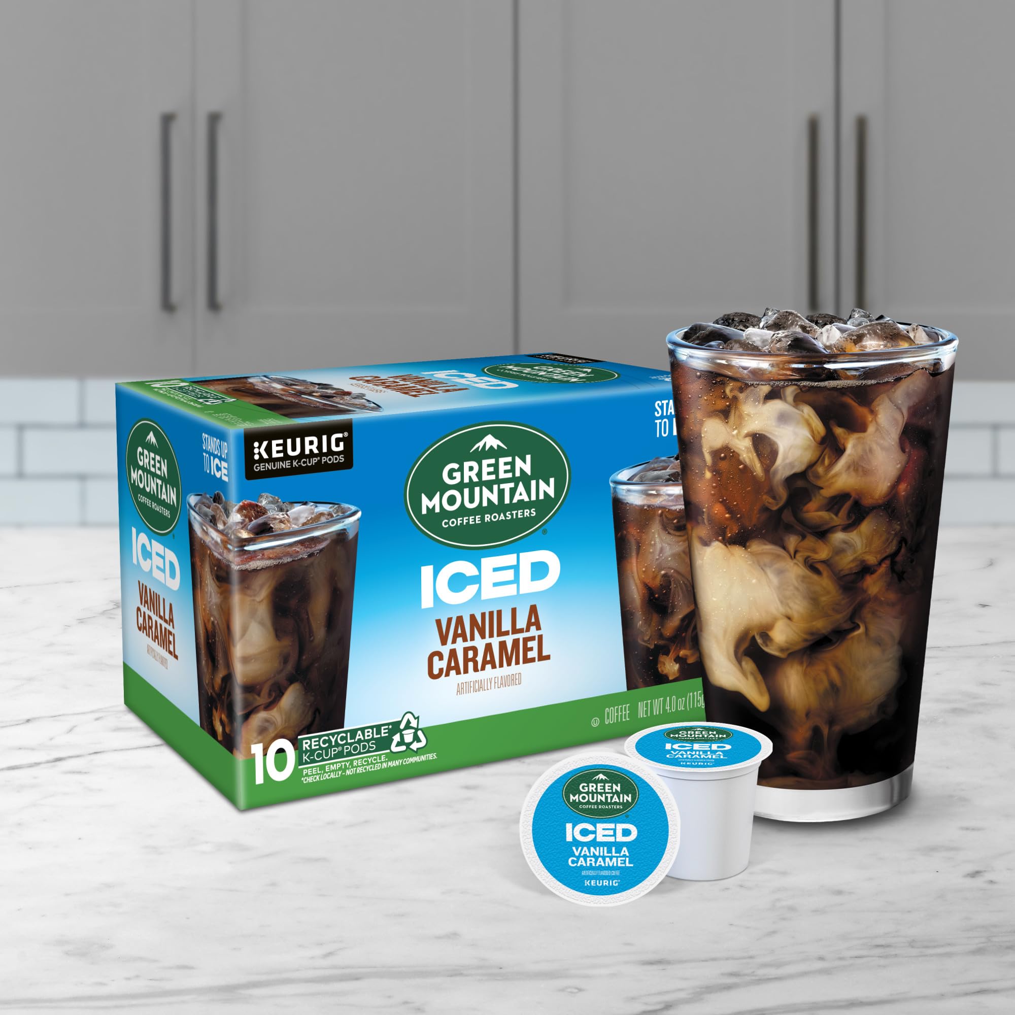Green Mountain Coffee Roasters ICED Vanilla Caramel, Single Serve Keurig K-Cup Pods, Flavored Iced Coffee, 60 Count (6 Packs of 10)