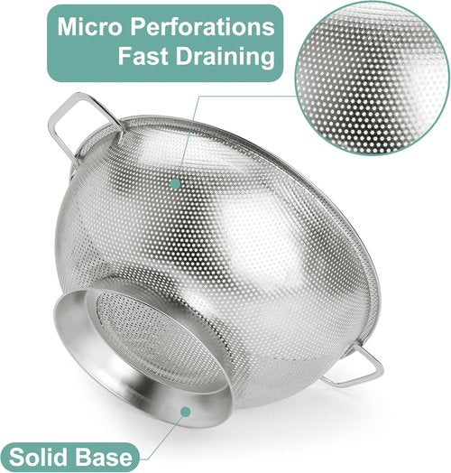 Kaishun Stainless Steel Colander - 3-Quart Kitchen Strainer for Pasta, Fruits & Vegetables | Dishwasher Safe