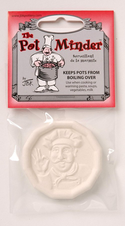 JBK Pottery Pot Minder Ceramic Boil Spill Stopper Disc - Kitchen Overflow Preventer for Noodles, Soups, Pasta, Seafood - Heat, Steam & Splatter Saver for Stove & Microwave - 2.3", Set of 3 Chef Design