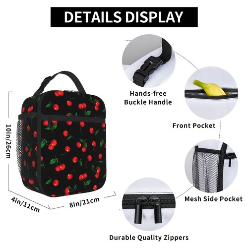 UEQIKI Cherry Insulated Lunch Bag for Women & Men, Reusable Leak-Proof Lunch Box with Cooler Compartment, Lunch Tote for Adults Work Travel Picnic Durable & Washable
