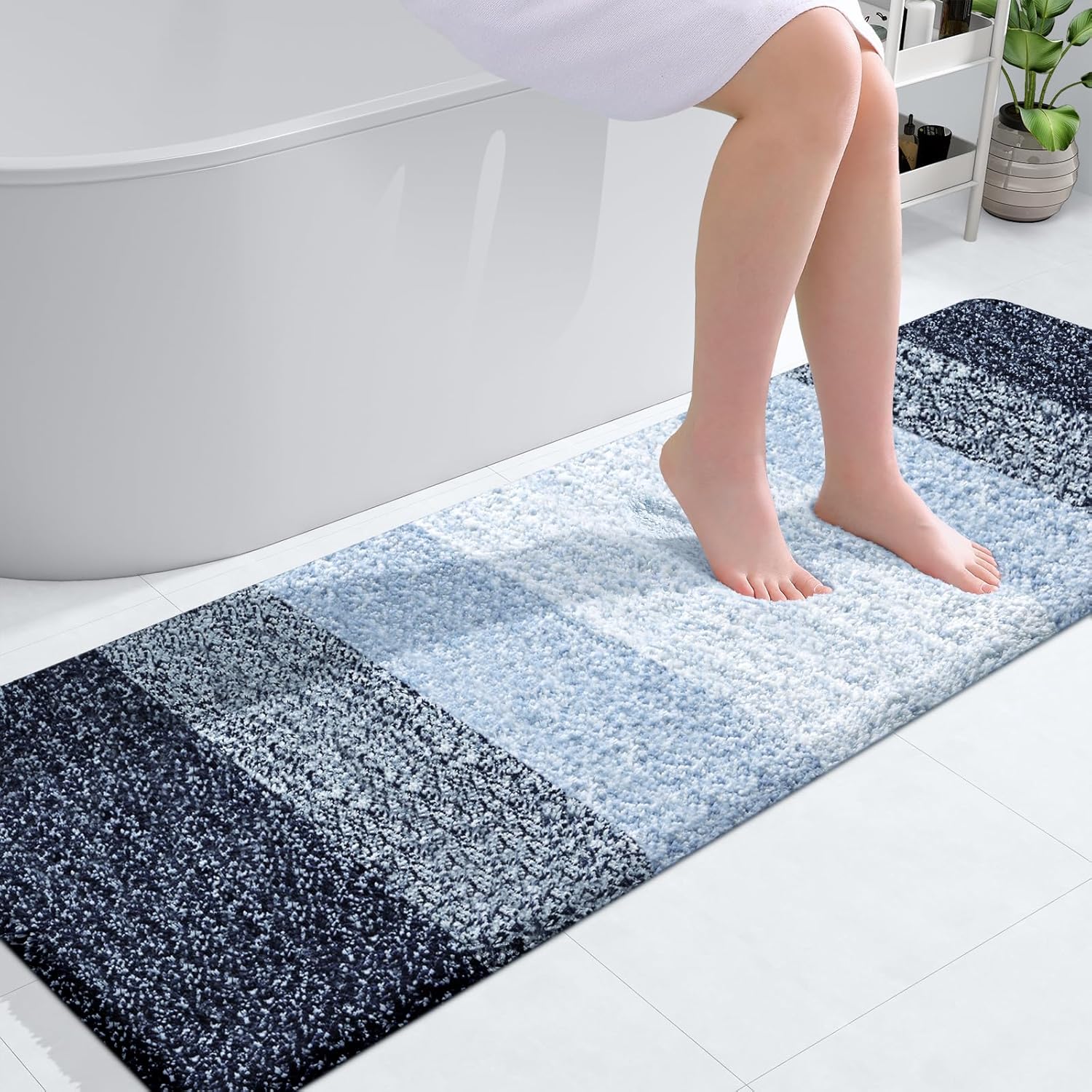 OLANLY Bathroom Runner Rugs - Extra Soft Microfiber | Quick Dry, Washable, 59x20, Navy Blue