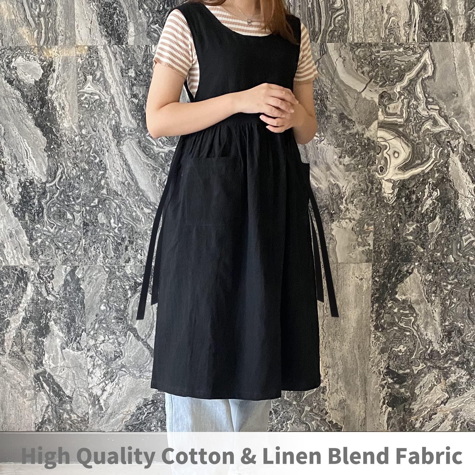 KKTOCHVC Premium Plus Size Apron Adjustable Waistline Bib Apron,Soft Cotton Blend Apron with Pockets (Black)