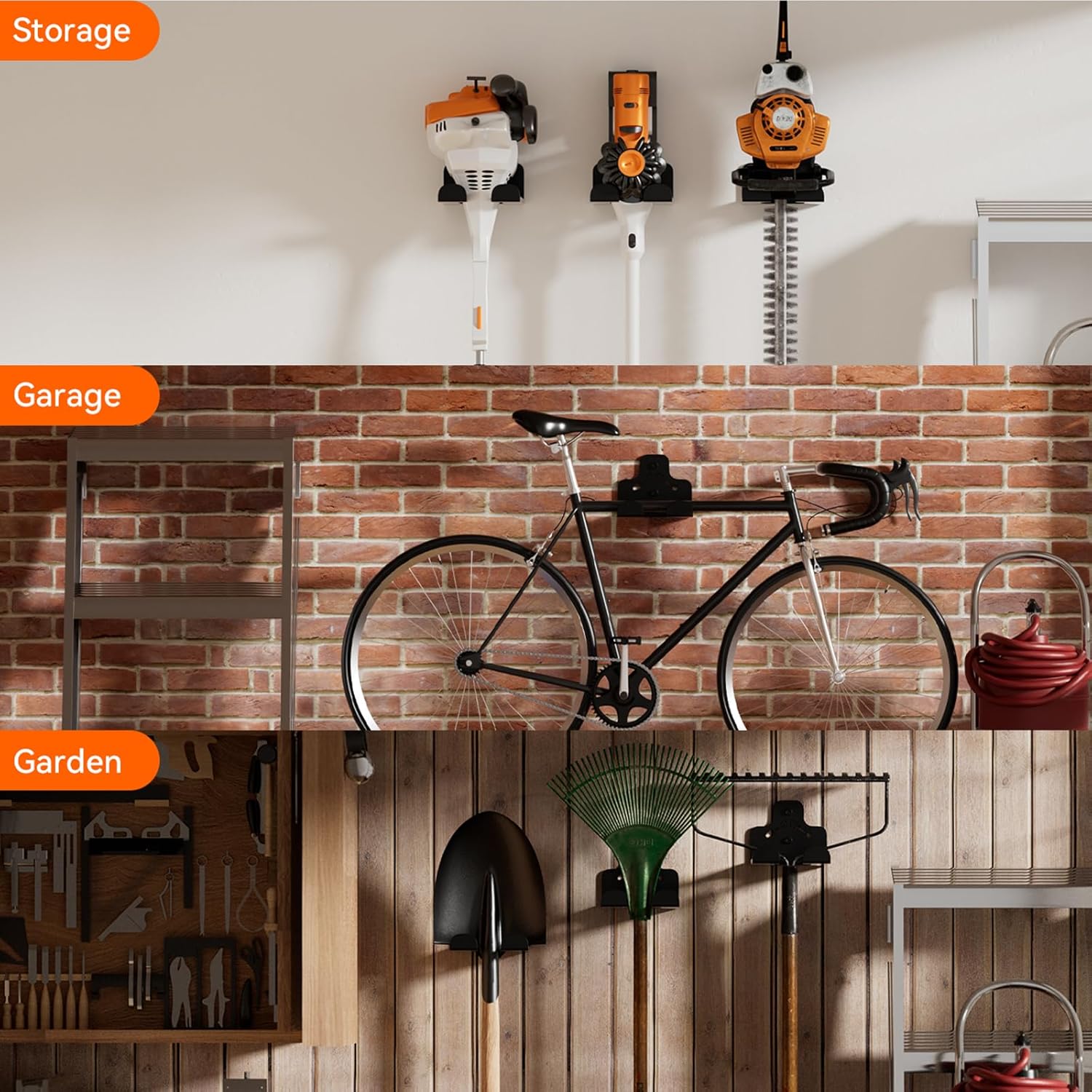 Trimmer Rack by Garage Organization - Heavy Duty Wall-Mounted Garden Tool Hanger for Grass & Hedge Trimmers | 1 Pack
