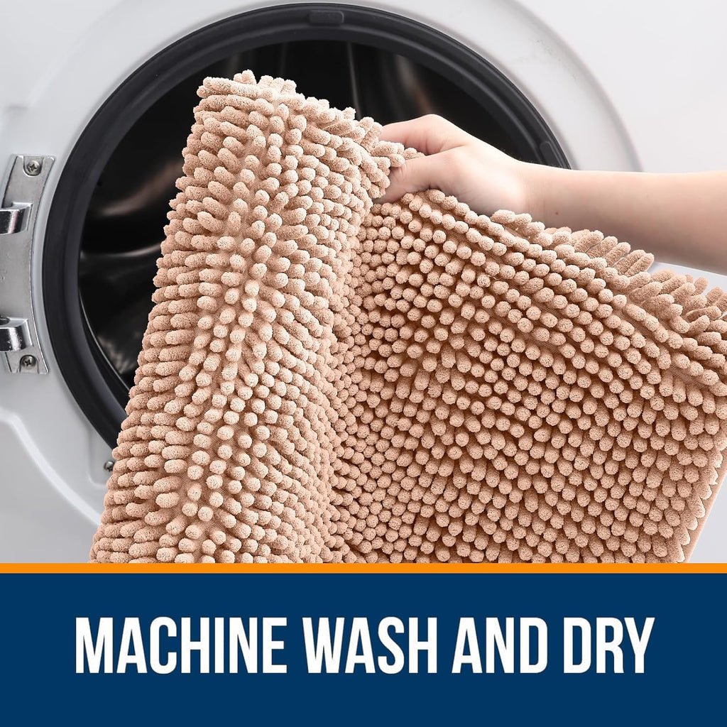 OLANLY Large Bathroom Rugs - Extra Soft Absorbent Chenille Bath Mats | Quick Dry, Machine Washable, Peach 40x24
