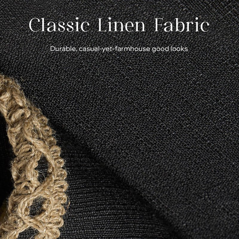 Phantoscope Farmhouse Solid Throw Decorative Pillow Cover Burlap Linen Trimmed Tailored Edges Outdoor Pillow Black 1 Pack 18 x 18 inches, 45 x 45 cm