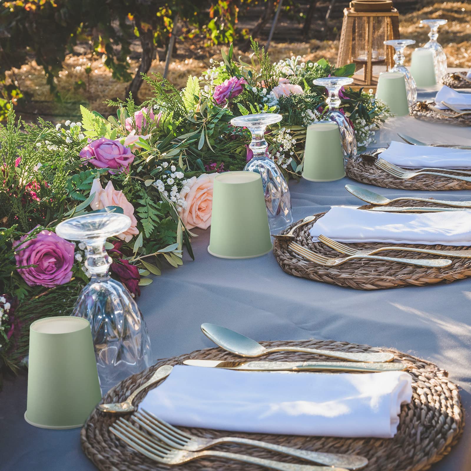 Funtery Sage Green Cups 9 oz Sage Disposable Paper Cups for Baby Shower Bridal Shower Wedding Party Green Paper Cup for Easter Party Supplies Coffee Tea Hot Cold Beverage