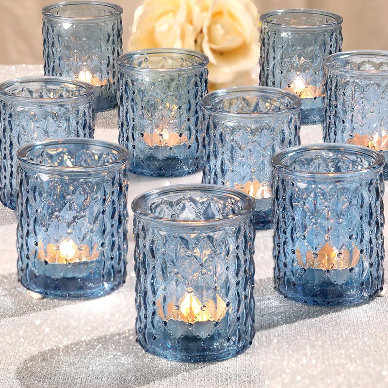 NITIME 36pcs Blue Votive Candle Holders-Glass Candle Holder for Wedding Decor, Tea Light Candle Holders for Centerpiece Table Decorations, Home Decor and Party Decor