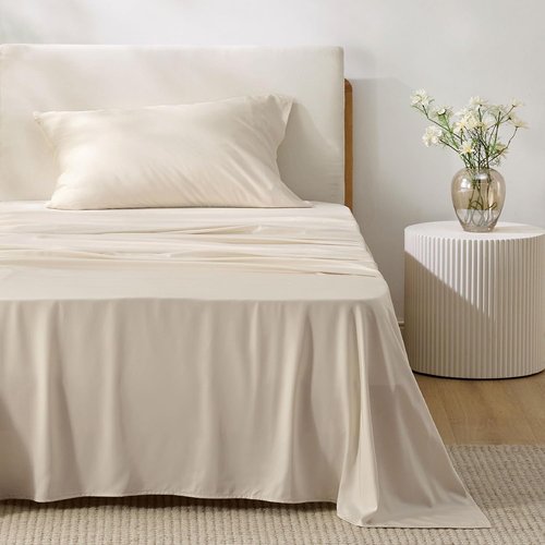 Bedsure Cooling Sheets - Twin XL Bamboo Rayon | Breathable, Soft & Deep Pocket Up to 16" - Light Beige