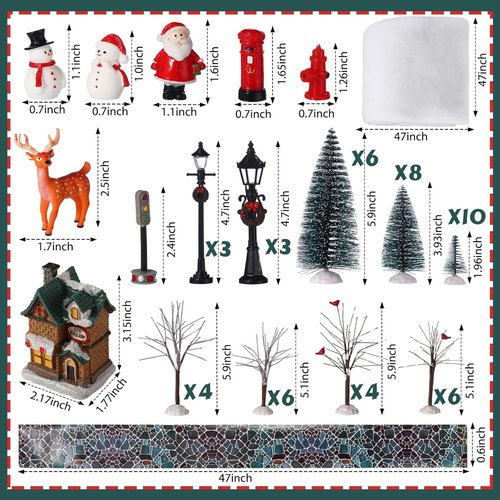 Kajaia Christmas Village Set - 68 Pieces Winter Houses & Accessories for Festive Decor