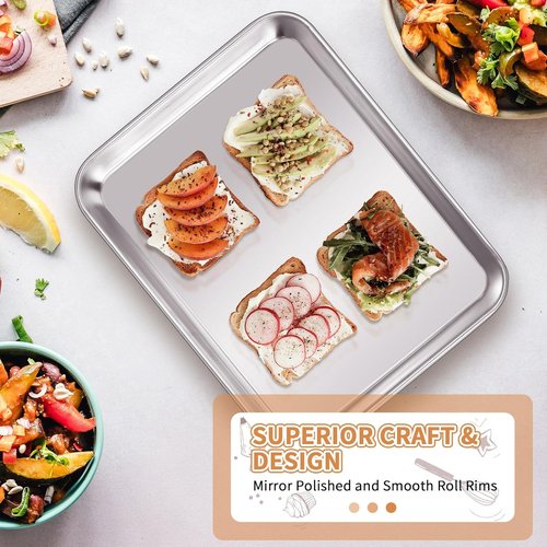 Deedro Stainless Steel Baking Sheet Set - Heavy Duty Non-Toxic Cookie Pans | Easy Clean, 10 x 8 Inch