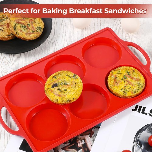 CAKETIME Muffin Top Pan - Non-Stick Silicone Baking Molds for English Muffins | 4-Inch Round, 3-Pack Red