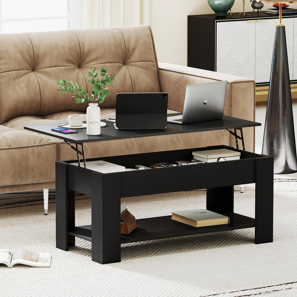 FDW 39 inch Lift Top Coffee Table with Hidden Storage Compartment & Lower Shelf,Coffee Table with Lift Top for Living Room,Home Small Space,Black