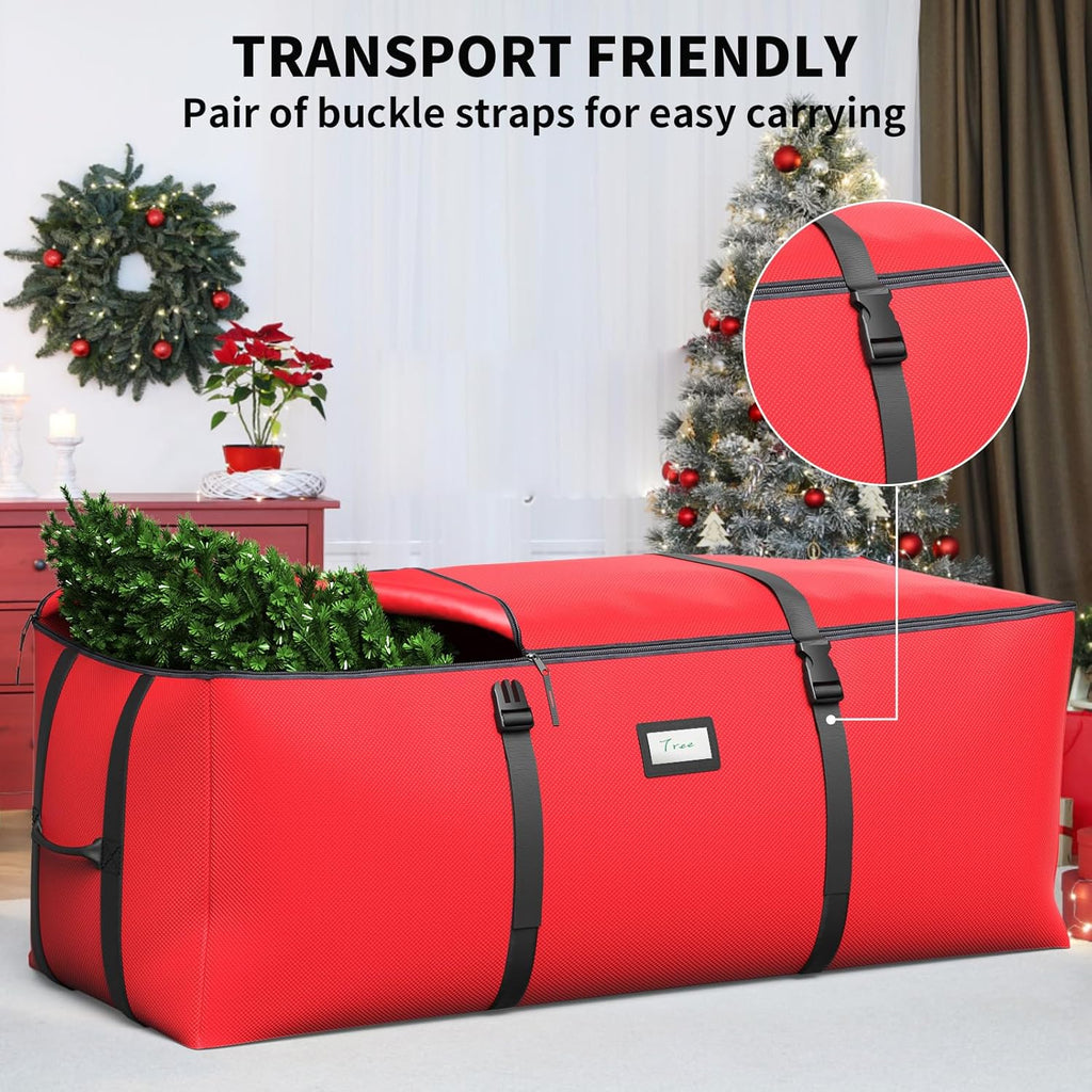 Skiennix Christmas Tree Storage Bag - Fits Up to 7.5Ft Artificial Trees | Waterproof 600D Oxford Fabric, Double Zipper & Buckle Straps, Easy Carry Handles - Red