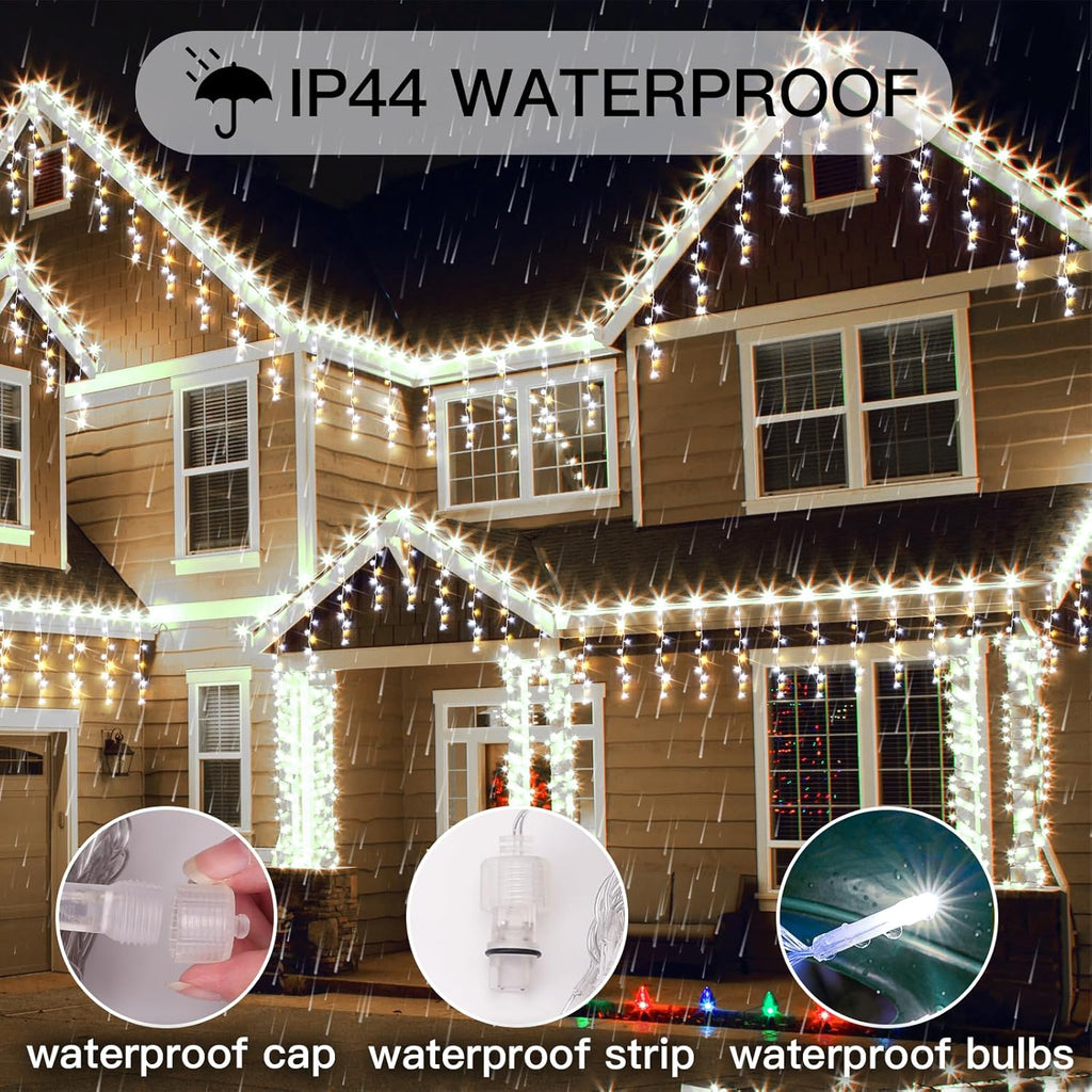 Suddus Christmas Icicle Lights - 24 Drops, 23.6ft Waterproof LED String Lights for Outdoor Use | Perfect for Houses, Roofs, and Parties