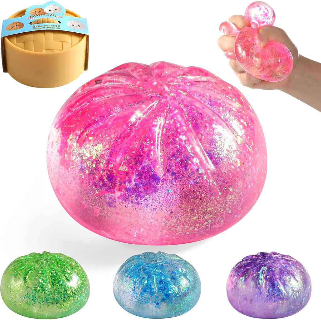 Sugar Dumpling Squishy | Glitter Bao Bun Stress Relief Fidget Toy - Mystery Box (Pink)