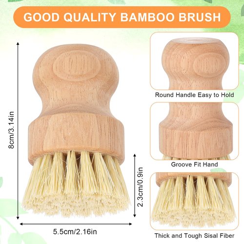 cobee 12Pcs Bamboo Dish Scrub Brushes, Kitchen Dishwashing Scrubber with Natural Sisal Bristles Round Wooden Dish Scrubber Brush for Iron Pot Pan Food Kitchen Sink Fruit Vegetable Wash