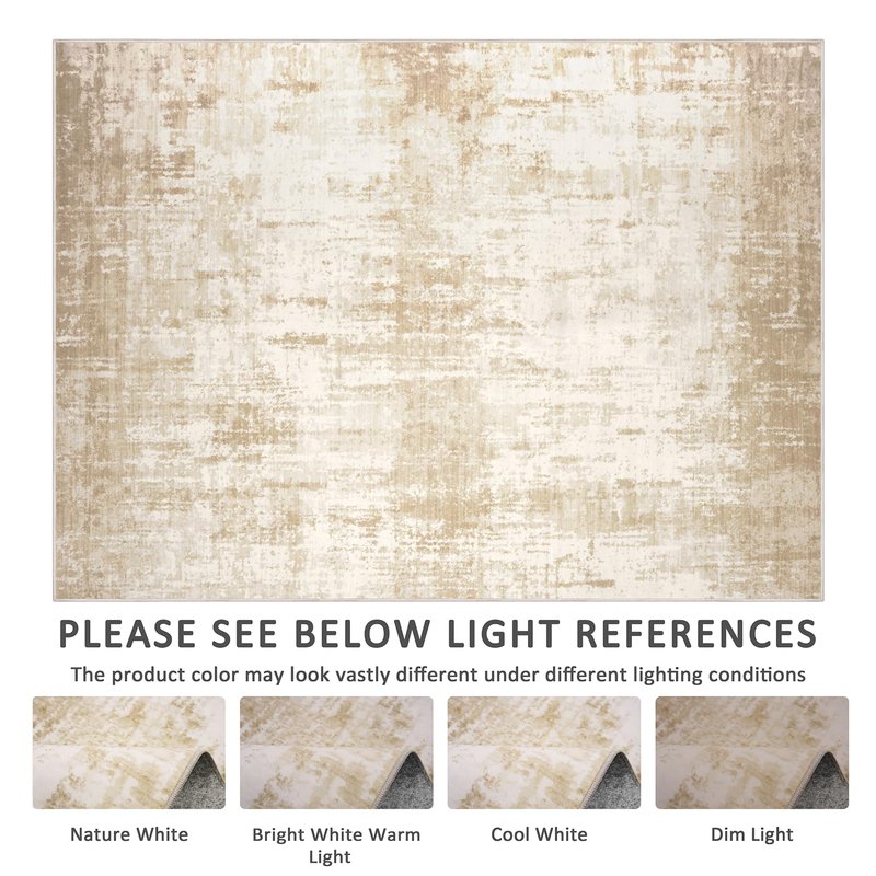 Area Rug Living Room Rugs: 8x10 Machine Washable Rug Large Abstract Modern Soft Non Slip Carpet Indoor Thin Low Pile Carpets for Bedroom Under Dining Table Home Office Farmhouse Decor Beige