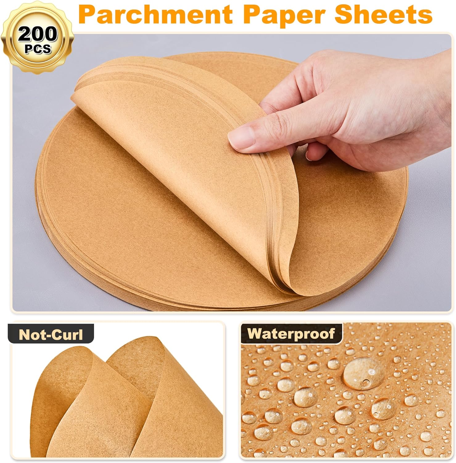 SMARTAKE Unbleached Parchment Paper Baking Sheets - 200 Pcs Round, 9 Inches, Non-Stick for Baking & Grilling