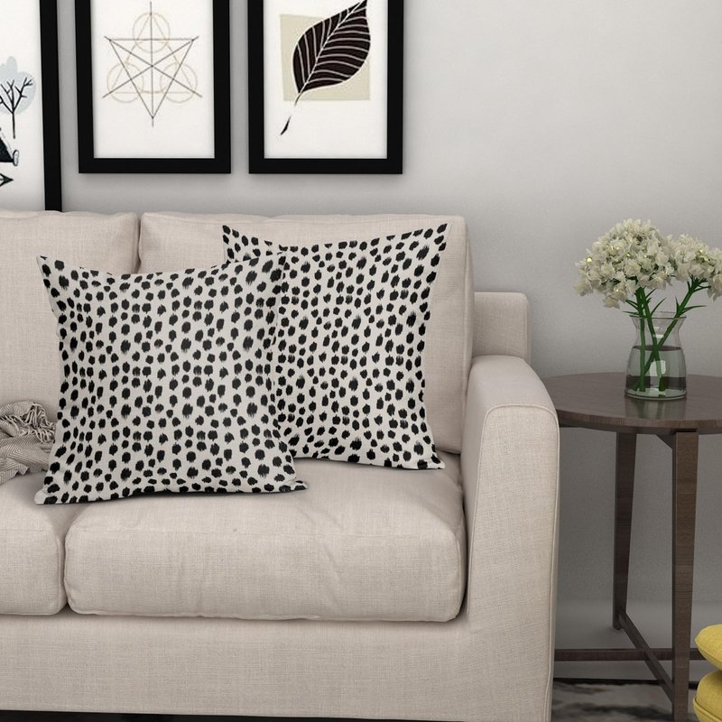 Black Cream Polka Dot Pillow Covers 24x24 Set of 2 Outdoor Modern Art Throw Pillows Boho Design Brush Strokes Decorative Pillowcase Square Cushion Cover Linen Pillow Case for Home Sofa Couch Bed