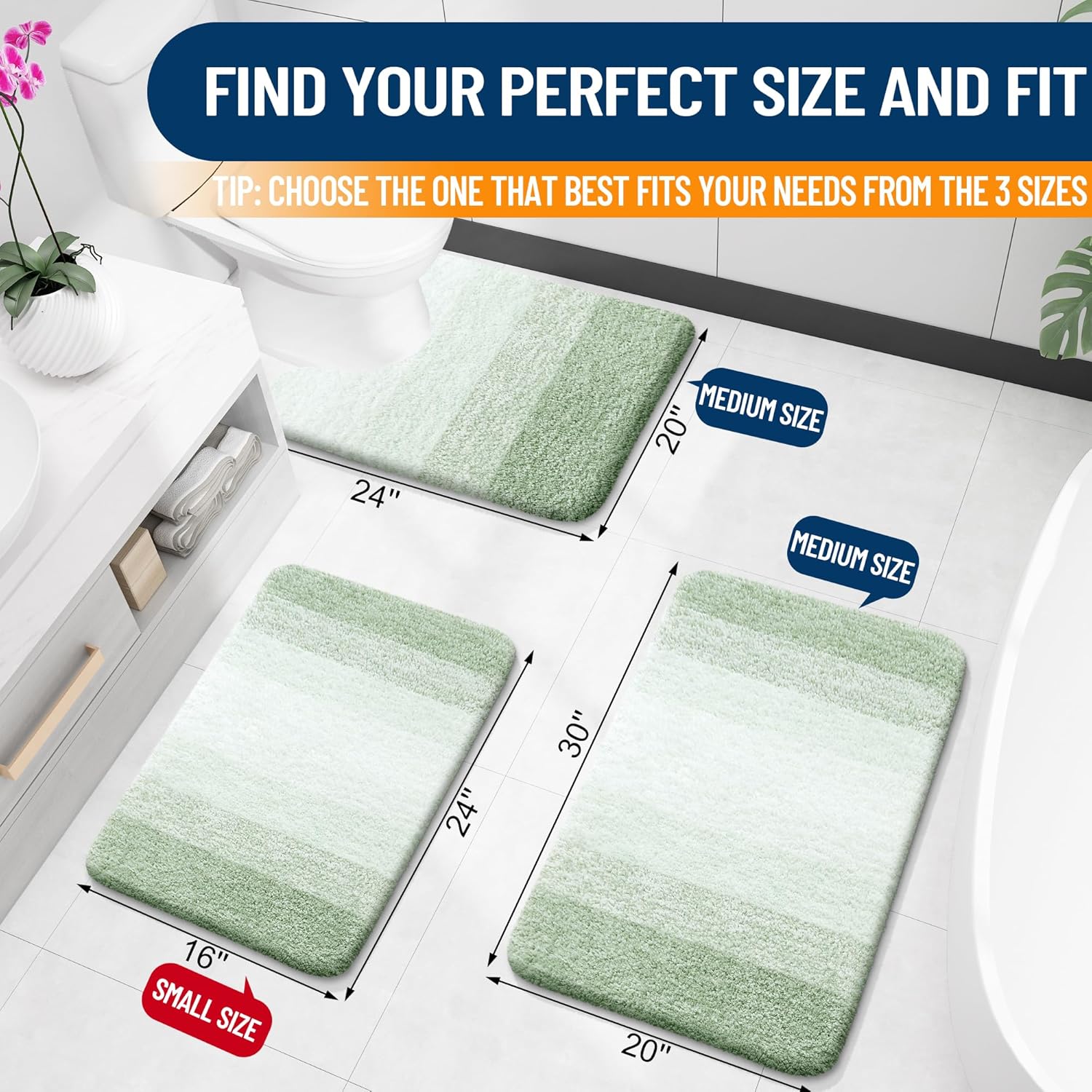 OLANLY Bathroom Rugs - Extra Soft Microfiber Mat with Rubber Backing | Quick Dry, Machine Washable, 24x16, Sage Green