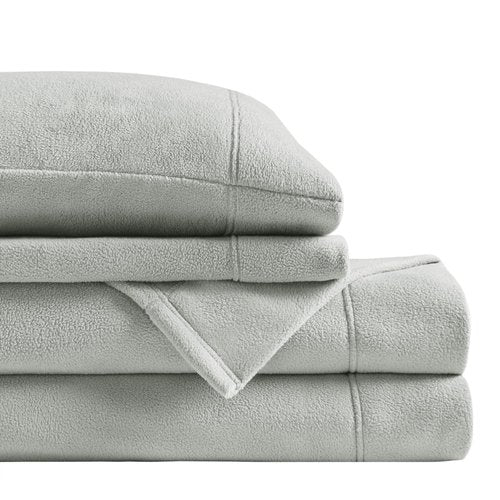 True North by Sleep Philosophy Micro Fleece Bed Sheet Set, Warm, Sheets with 14" Deep Pocket, for Cold Season Cozy Sheet-Set, Matching Pillow Case, King, Grey, 4 Piece