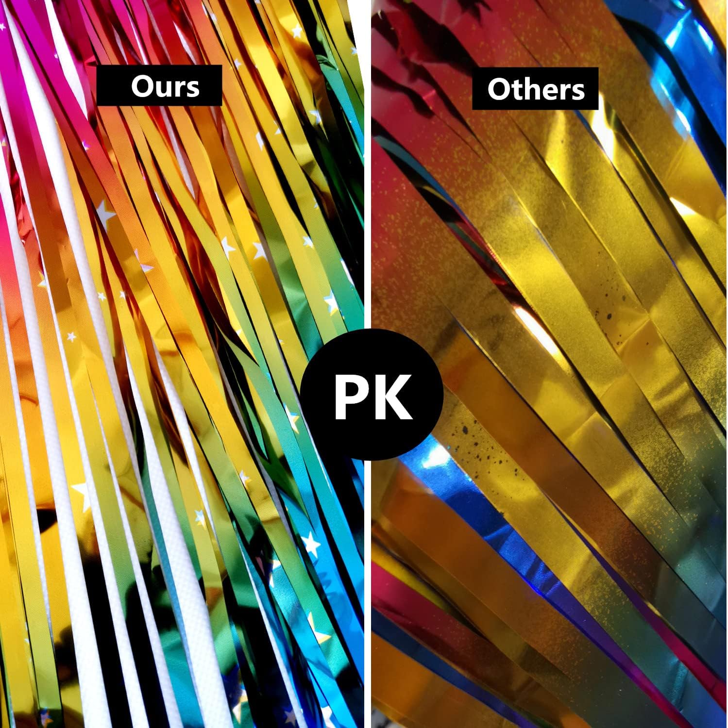Rainbow Tinsel Foil Fringe Curtains - 2 Pack Metallic Streamers for Party Decor | 3.3x6.6ft Backdrop