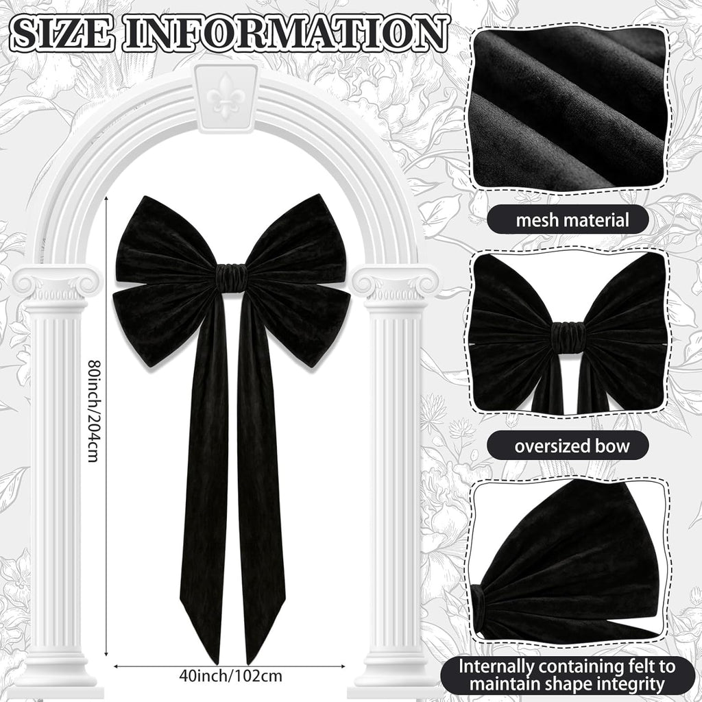 Suncalla Large Black Bows - 40 x 80 Inch Velvet Giant Bow for Wedding Decorations | Extra Long Streamers