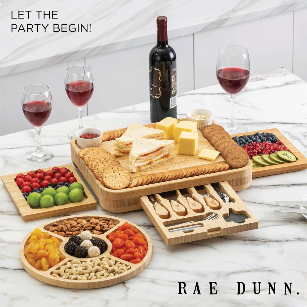 Rae Dunn Large Bamboo Charcuterie Board Set with Serving Forks and Platters