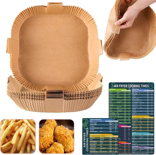 Air Fryer Disposable Paper Liners - Non-Stick Parchment Sheets for Easy Cooking | 50PCS 7.9 Inch Natural