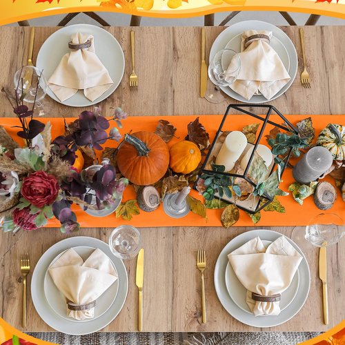 Panelee 12 Pack Fall Disposable Plastic Table Runner 14 x 108 Inch Thanksgiving Table Runner Bulk Orange Brown Red Yellow for Fall Autumn Harvest Holiday Christmas Family BBQ Birthday Party