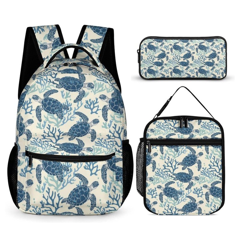 ZCJB-WSRY Sea Turtle Backpack with Lunch Box & Pencil Case, 16 Inch Cute Sea Turtle Themed Bookbag, Adjustable Lightweight Large Capacity, Colorful Backpack Set for Kids Girls Boys School