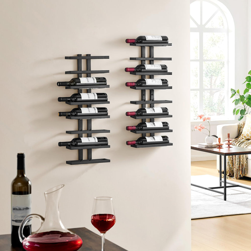 Hoctieon 2-Set 8 Tier Wall Mount Wine Rack (16 Tiers), Wall Racks for Wine Bottles Display and Storage, Hanging Bottle Organizer for Living Room, Dining Room, Wine Cellar, Bar, Black