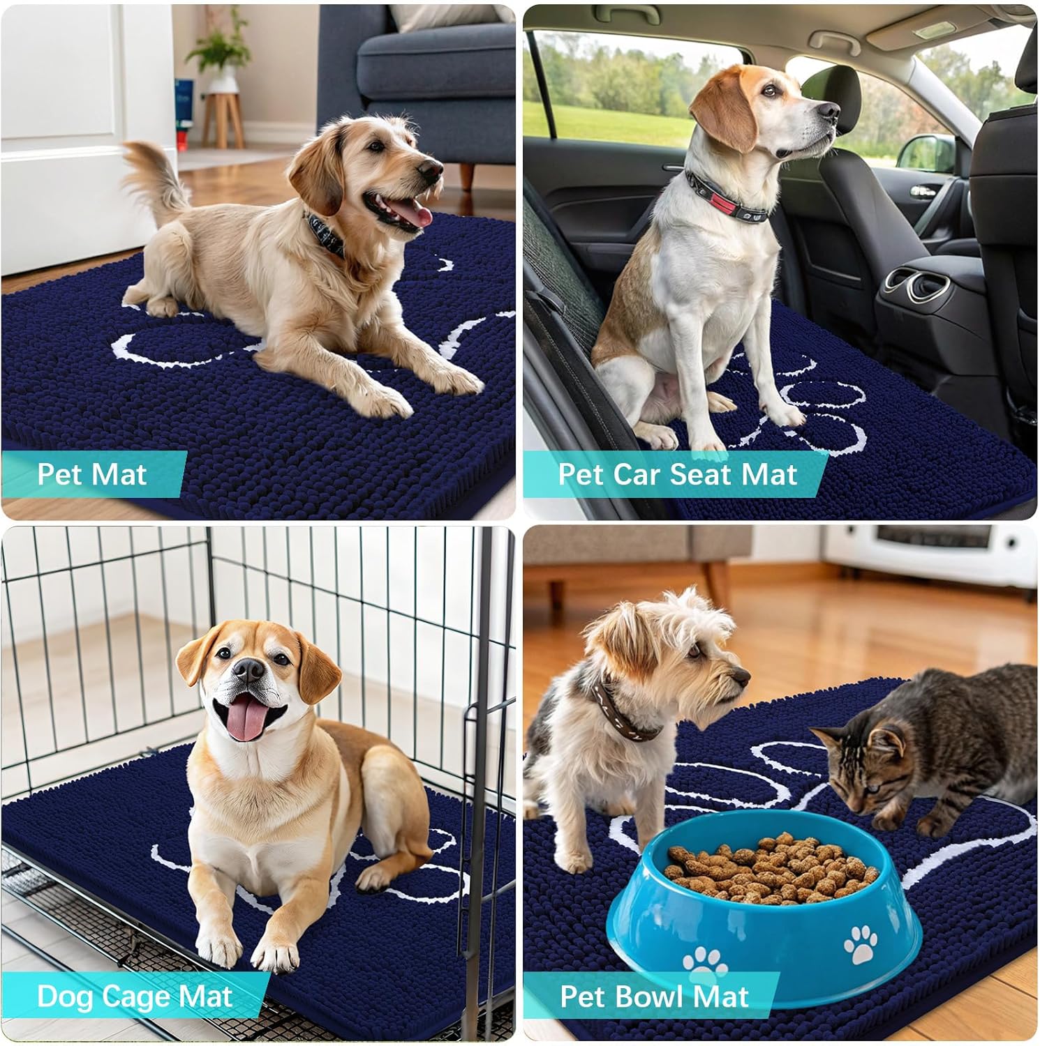 OLANLY Dog Door Mat - Absorbent Non-Slip Mud Mat for Muddy Paws | 59x35 Navy Blue Chenille Design
