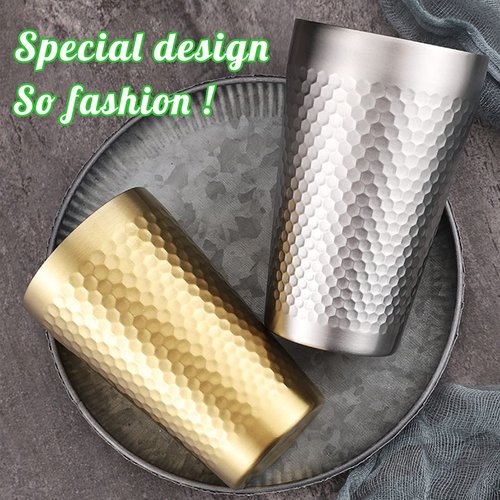 BEFOY Pint Cup - 16oz Double Layer Cup Wall Stainless Steel Unbreakable Hot & Cold Drinking Cups for Home & Outdoor (gold, 2 Count (Pack of 1))