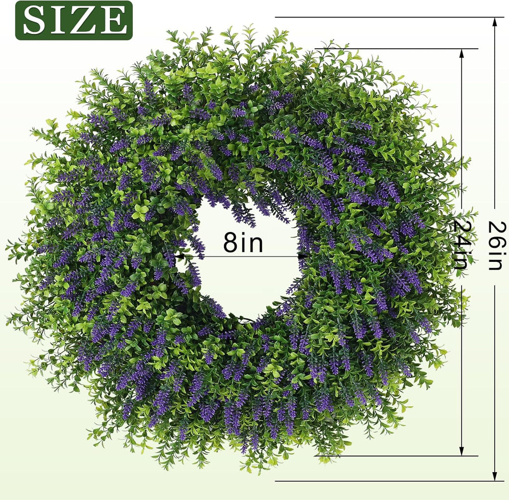 Regine Switzerland 26" Artificial Lavender & Boxwood Wreath - Large Faux Purple Greenery for Home Decor | All Seasons