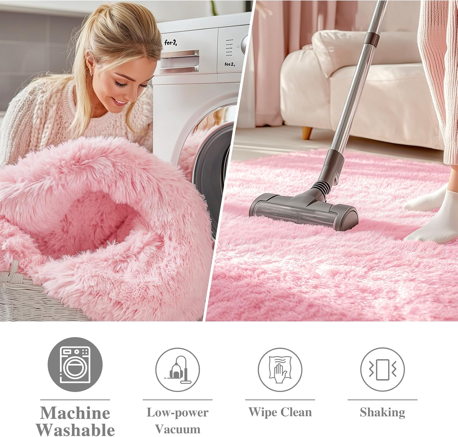 OLANLY Pink Round Area Rug - Soft, Fluffy, Machine Washable 2 ft Circle Carpet for Bedroom & Nursery Decor