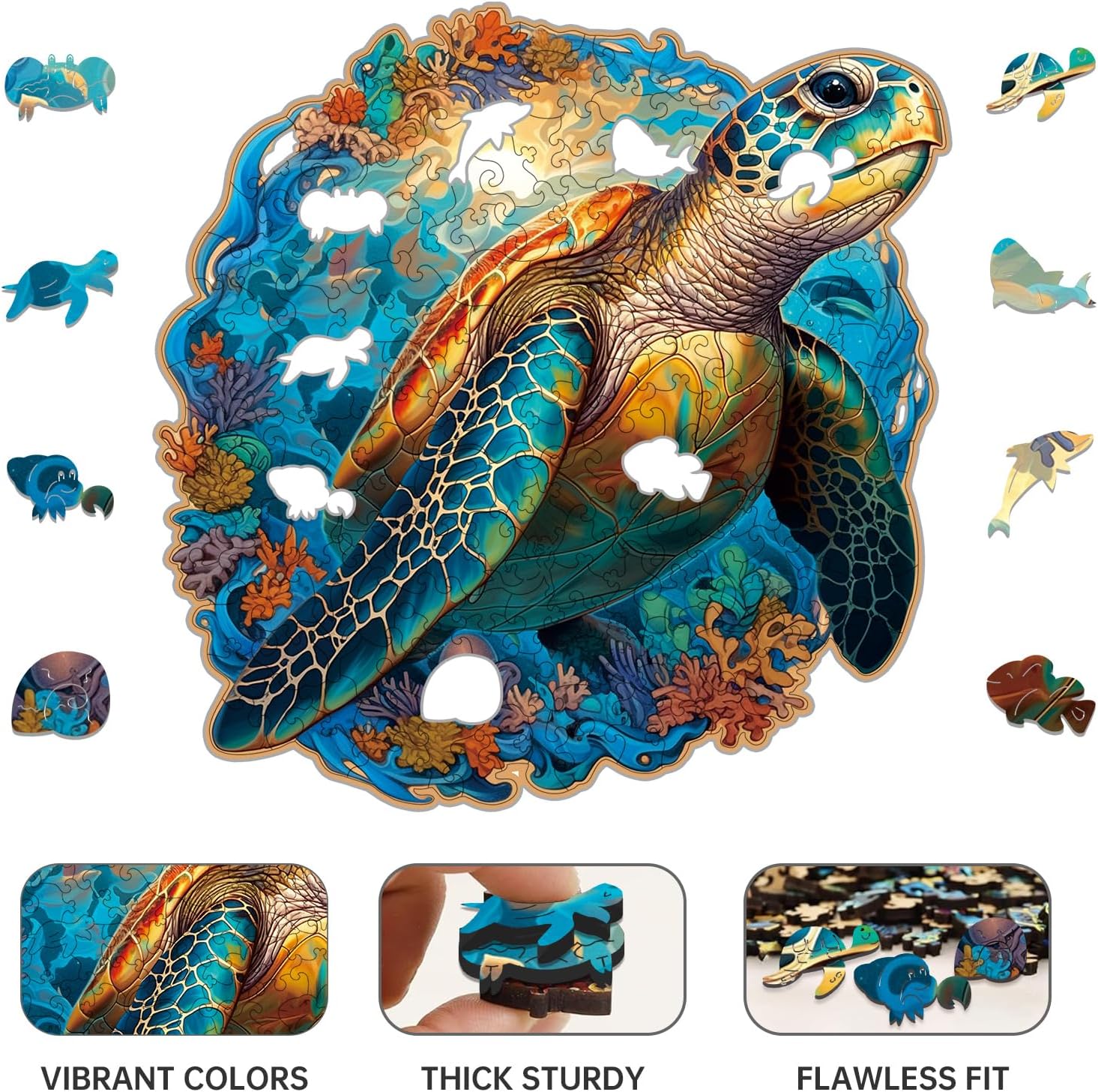 Skiennix Coral Sea Turtle Jigsaw Puzzle - 200 Piece Fun Family Game | Unique 11 x 11 Inch Design