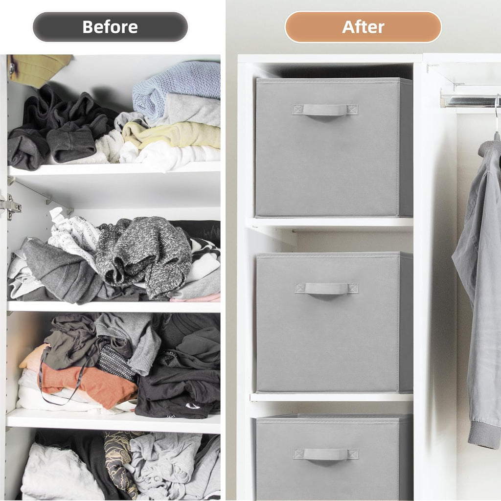 Storage Maniac Collapsible Storage Cubes - 13 Inch Fabric Bins with Handles | 6-Pack Grey for Easy Organization