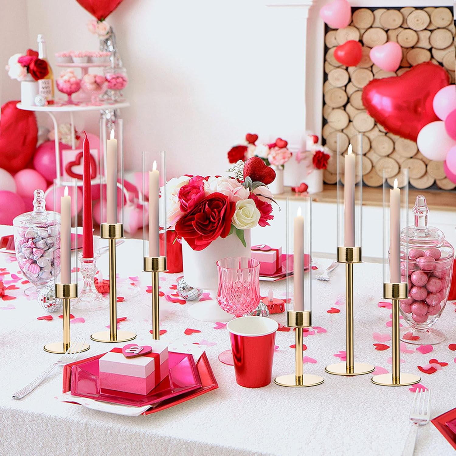 VINCIGANT 6-Piece Acrylic Candle Holder Set - Elegant Metal Tall Holders with Acrylic Lampshade for Weddings & Parties | Gold