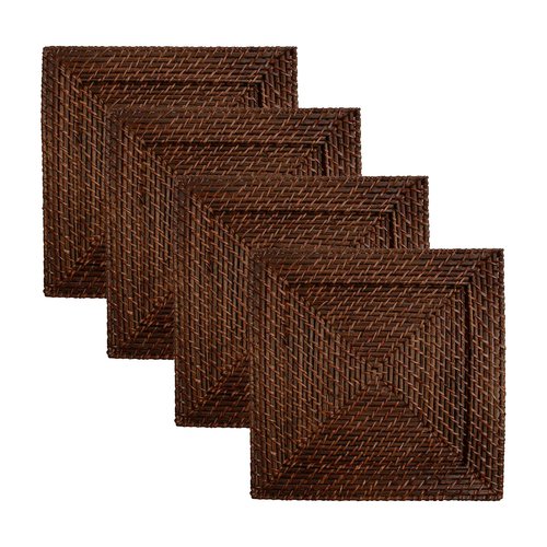 ChargeIt by Jay Square Chargers Set of 4 Decorative Service Plates for Home, Professional Fine Dining Perfect for Events & Dinner Parties -, Brown