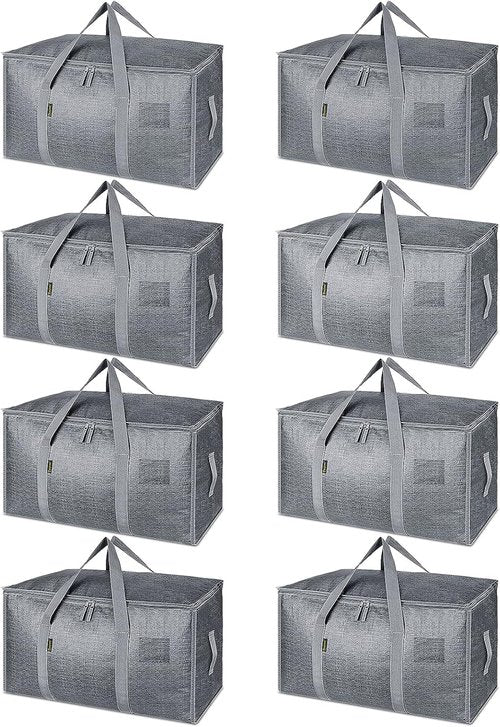 BALEINE Oversized Moving Bags - Heavy-Duty Storage Totes with Reinforced Handles | 8-Pack in Winter Grey