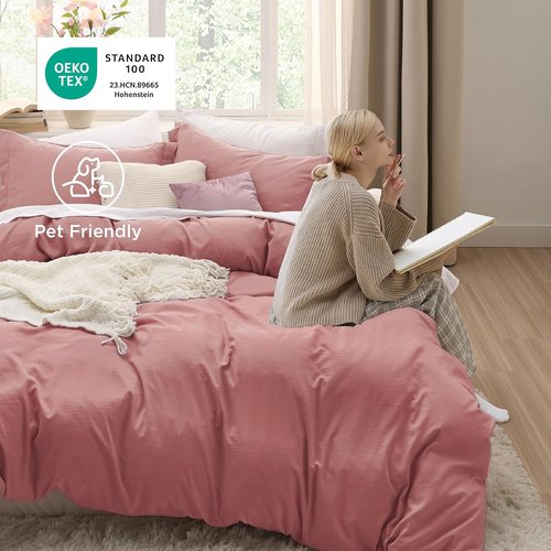 Bedsure Pink Clay Duvet Cover Set - King Size 3-Piece Extra Soft Cotton-Like Bedding | 104x90 Inches with Zipper Closure